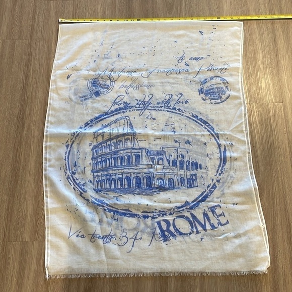 Women’s Scarf One Size White Blue Cotton Italy With Love Novelty Print - Picture 7 of 10